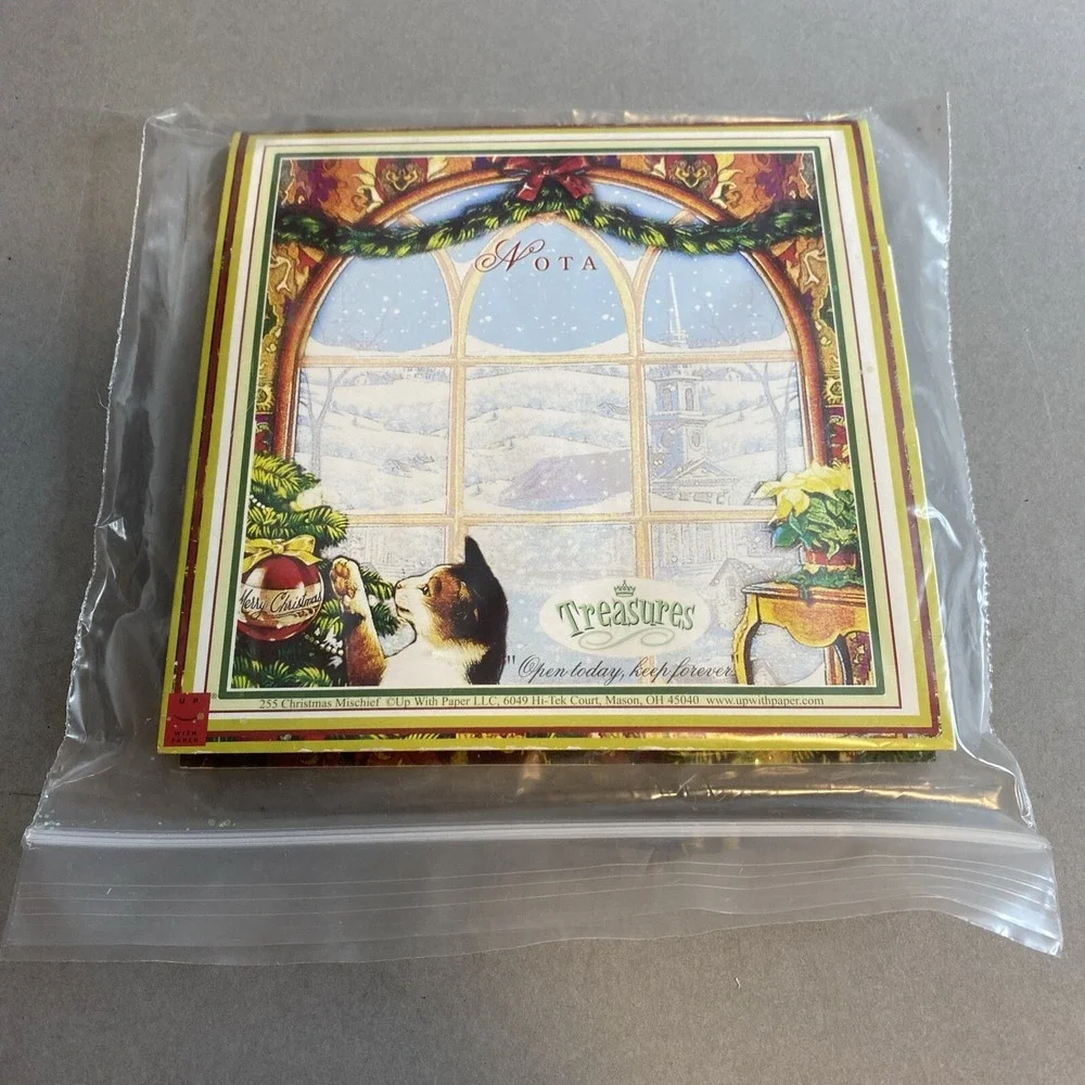 UNUSED Treasures PopUp Card Kitty Cat Glittery Tree CPS-255 Christmas Mischief
